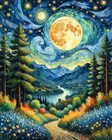 Moon Paint by Numbers Kit for Adults, Forest Landscape DIY Paint by Number on Canvas, Acrylic Painting Kit for Beginners, Kids & Adults, Home Wall Decor & Creative Gift, 16x20 Inch, No Frame